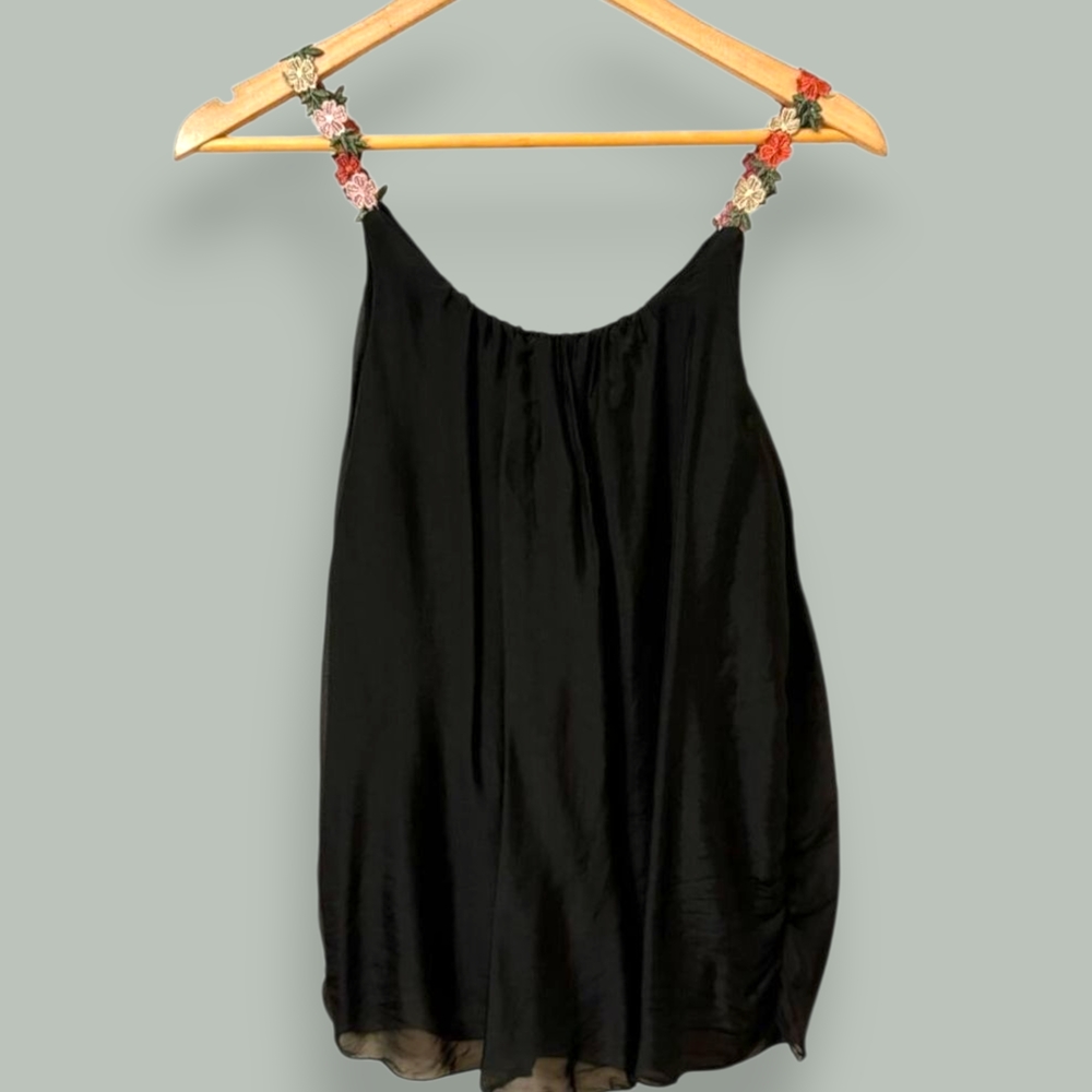 Black Sleeveless Top with Floral Straps